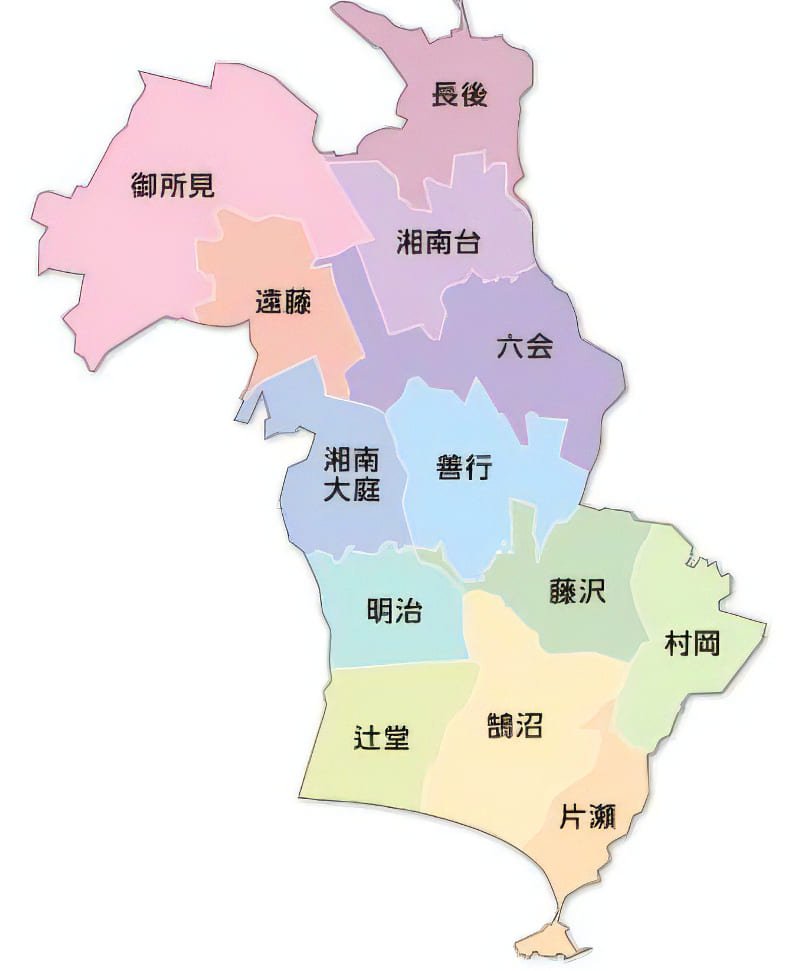 13地区に分けられる藤沢市の地域コミュニティー（出典：藤沢市）